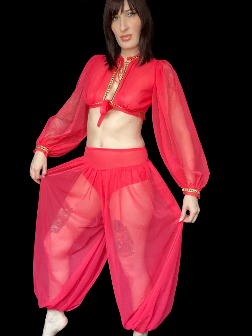 Vintage 1970's Hot Pink & Gold Belly Dancing Burlesque Costume - Picture 3 of 9